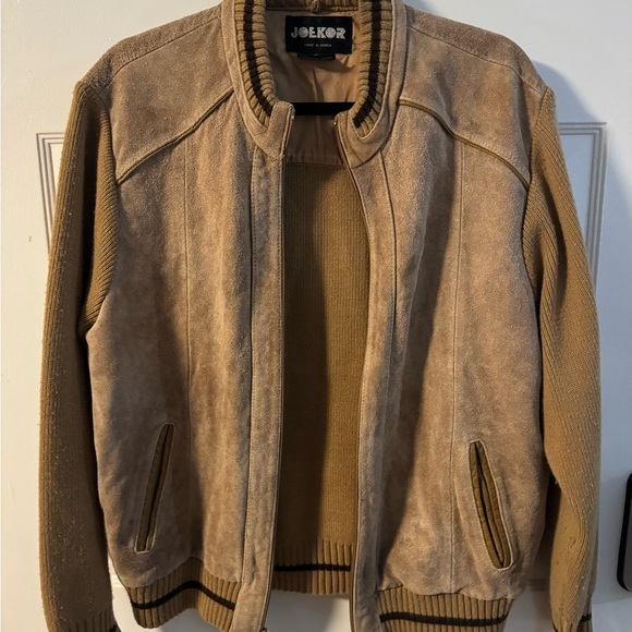 80’s Leather Knit Bomber Jacket Stranger Things Made in Korea Preppy Streetwear - Picture 9 of 11